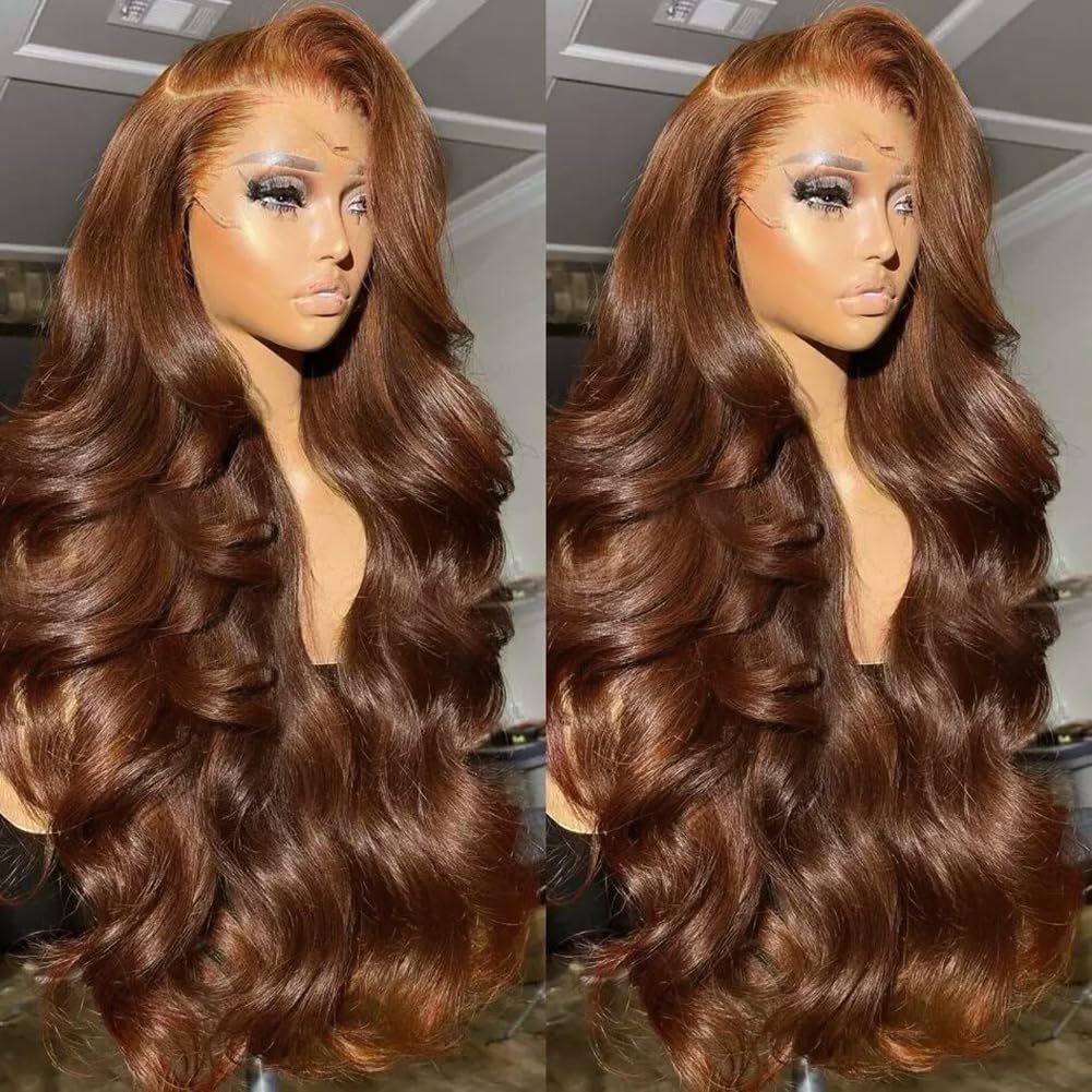 Chocolate Brown 13x4 Lace Front Wig Human Hair Color 4 Body Wave Density-4