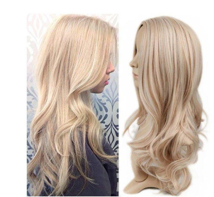 Long Curly Human Hair Wig with Bangs – European & American Style-1