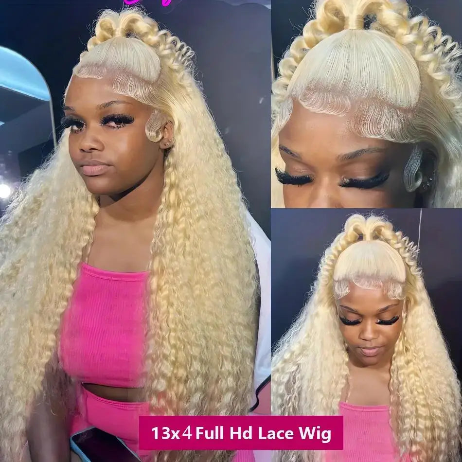 13x6 HD 613 Honey Blonde Deep Wave Lace Frontal Wigs 30 Inch Transparent Brazilian 13x4 Curly Colored Lace Front Human Hair Wigs-5