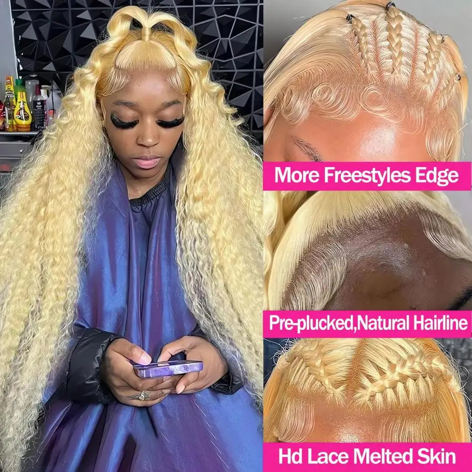 13x6 HD 613 Honey Blonde Deep Wave Lace Frontal Wigs 30 Inch Transparent Brazilian 13x4 Curly Colored Lace Front Human Hair Wigs-1