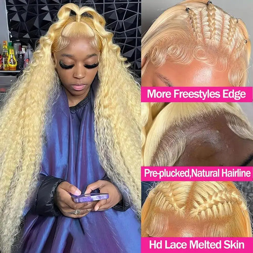 13x6 HD 613 Honey Blonde Deep Wave Lace Frontal Wigs 30 Inch Transparent Brazilian 13x4 Curly Colored Lace Front Human Hair Wigs-1