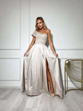 beige maxi dress- formal corset dress