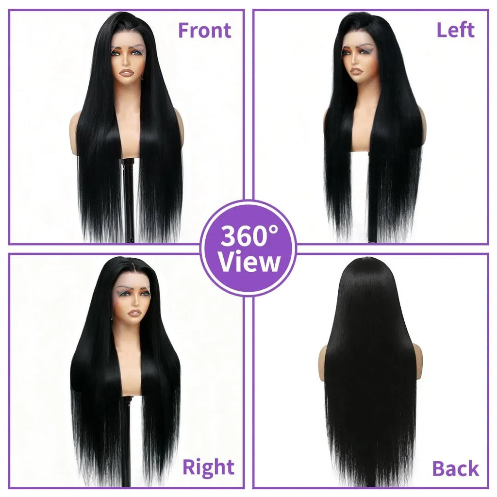 Lace Front Wigs Human Hair 42 Inch 12A Virgin Straight Human Hair Wig 200 Density Soft 13x6 Lace Front Wigs Human Hair Pre Plucked Invisilbe Hairline Glueless HD Frontal Wig Natural Black-4