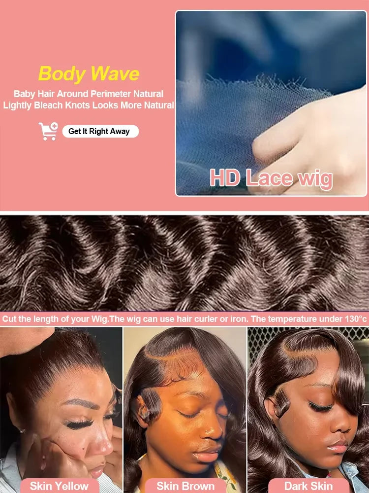 Chocolate Brown Body Wave 13x4 HD Lace Front Human Hair Wigs Pre Plucked Peruvian Glueless Lace Frontal Closure Wigs For Women-4