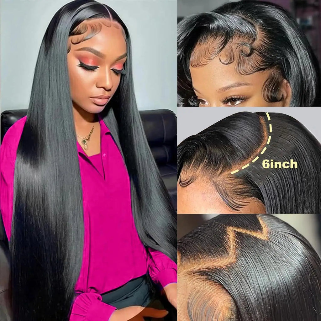 13x6 Lace Front Wigs Human Hair Pre Plucked Straight Human Hair Wig 200% Density HD Lace Frontal Wigs for Women Natural Black-3