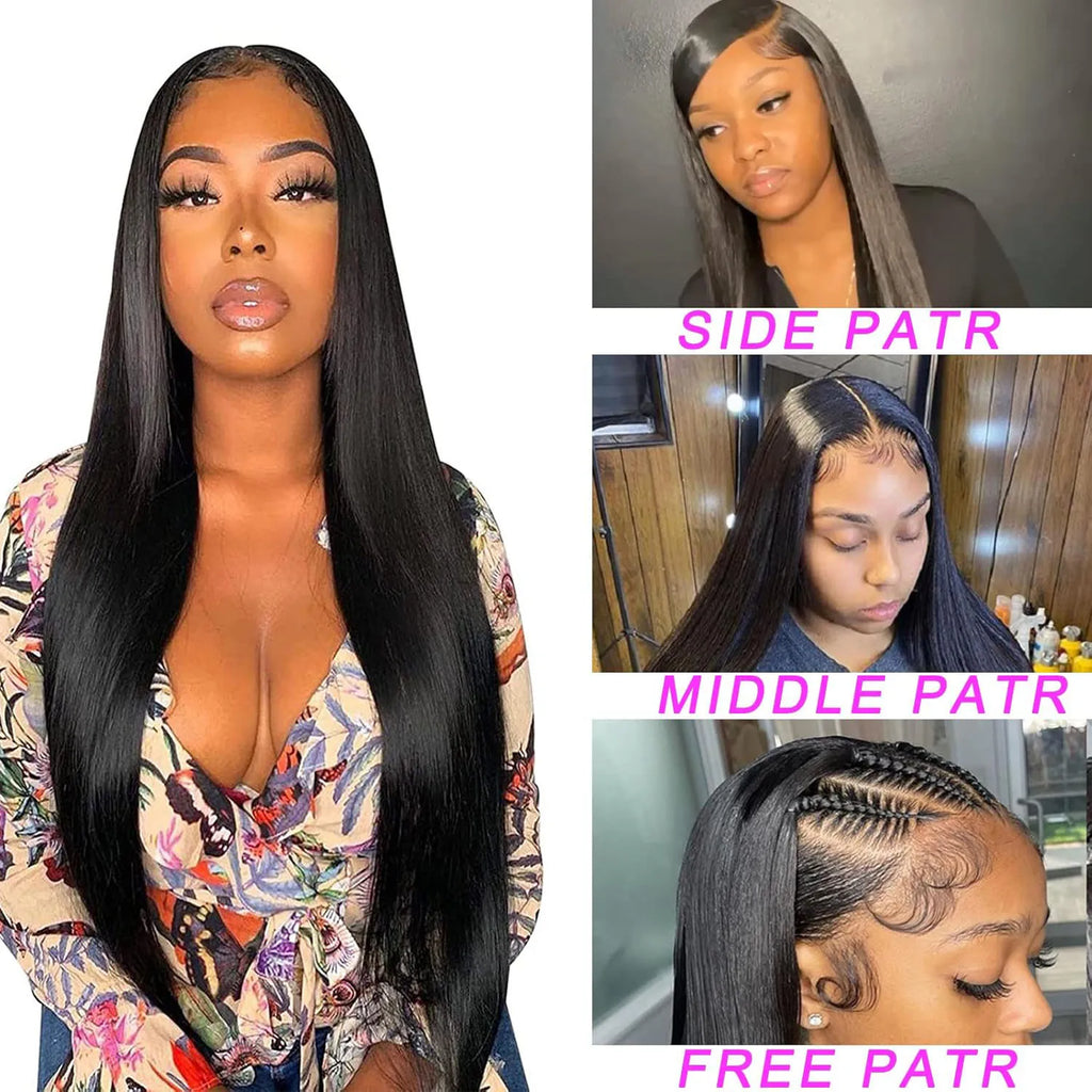 13x6 Lace Front Wigs Human Hair Pre Plucked Straight Human Hair Wig 200% Density HD Lace Frontal Wigs for Women Natural Black-1