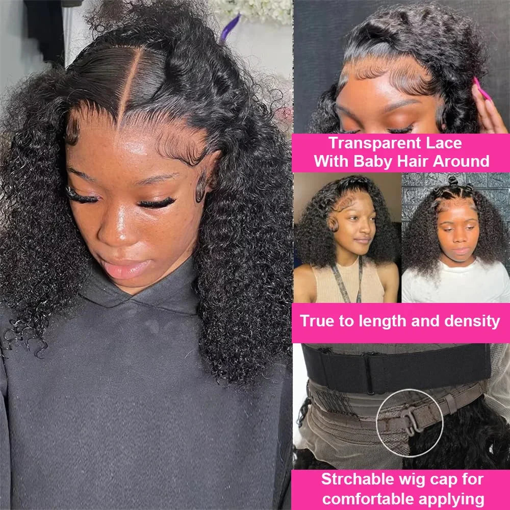 13x4 Lace Closure Wig 100% Human Hair Wig Deep Curly Wig Jerry Curly Short Bob Wig With Baby Hair Deep Wave Double Draw Wig For Black Women-3