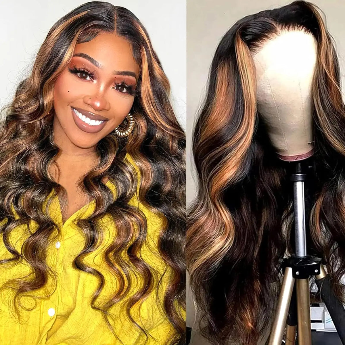 Ombre Highlight 13X6 Body Wave Lace Front Wigs Human Hair 1B/30 Brown Colored HD Transparent Lace Frontal Wigs Pre Plucked 180% Density 30 Inch Balayage Glueless Wig for Women-2