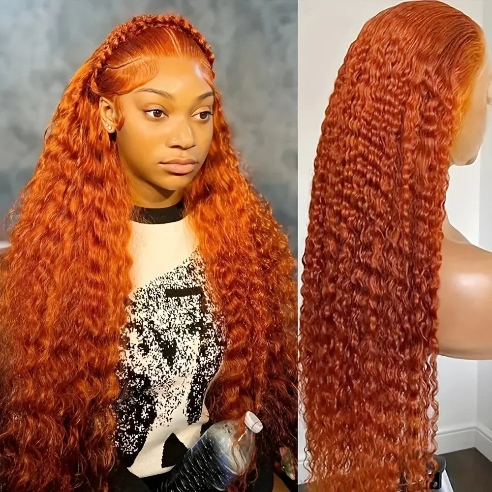 Orange Ginger 13X6 Hd Lace Frontal Wig Deep Wave Curly Colored Wig Lace Front Human Hair For Woman 30 Inch Brazilian 220 Density-5