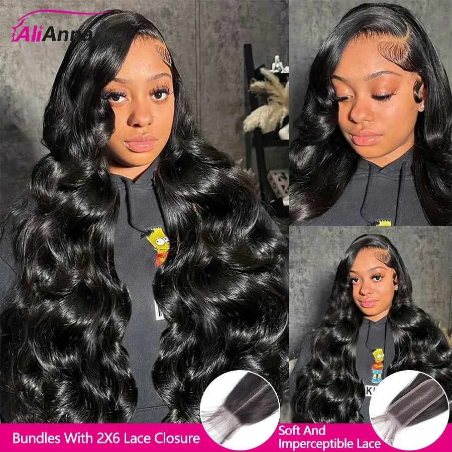 24 26 Inch Human Hair Bundles And Closure Body Wave Bundles With 4x4 Closure Raw Hair Bundles Human Hair 5x5 2x6 HD Lace Closure Brazilian Human Hair Bundles And Weaves Raw Hair Bundles Deals Transparent HD Lace Closure 100%-3