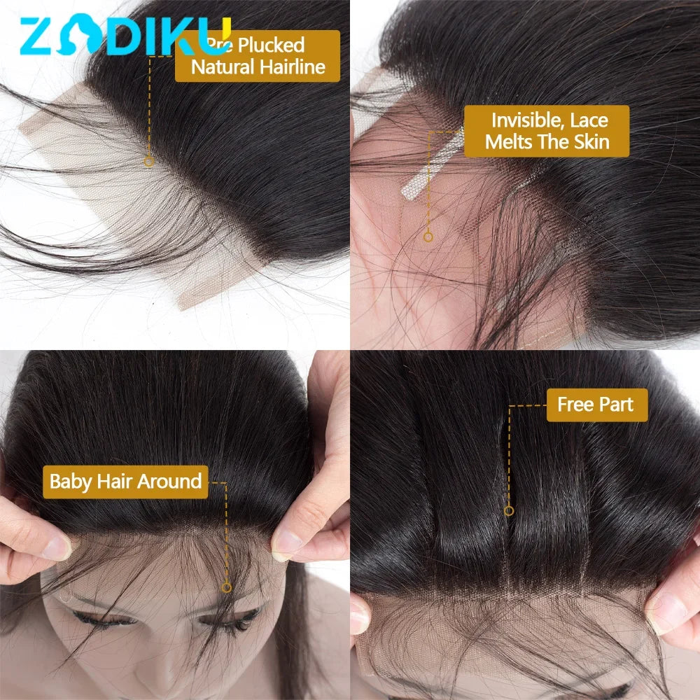 13x4 13x6 Ear To Ear Transparent Frontal Lace Only Straight 2x6 4x4 5x5 6x6 HD Lace Closure Human Hair 100% Brazilian Hair Quality Soft Silky Pre Plucked Bleached Knots Natural Hairline Virgin Hair Pieces For Women Daily Hair-3