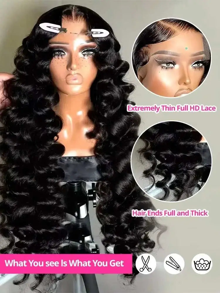 40 42 Inch Loose Deep Wave Frontal Wigs 250% 13x4 13x6 HD Lace Frontal Wigs For Women Remy Loose Deep Curly Human Hair Wigs-4
