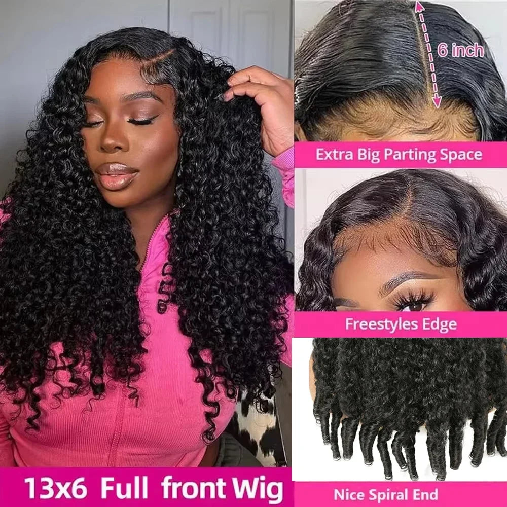Burmese Curly Human Hair Wigs 220% Density 13x4 Lace Frontal Human Hair Wigs 30 40 Inch Natural Color 13x6 Hd Lace Front Wigs-3