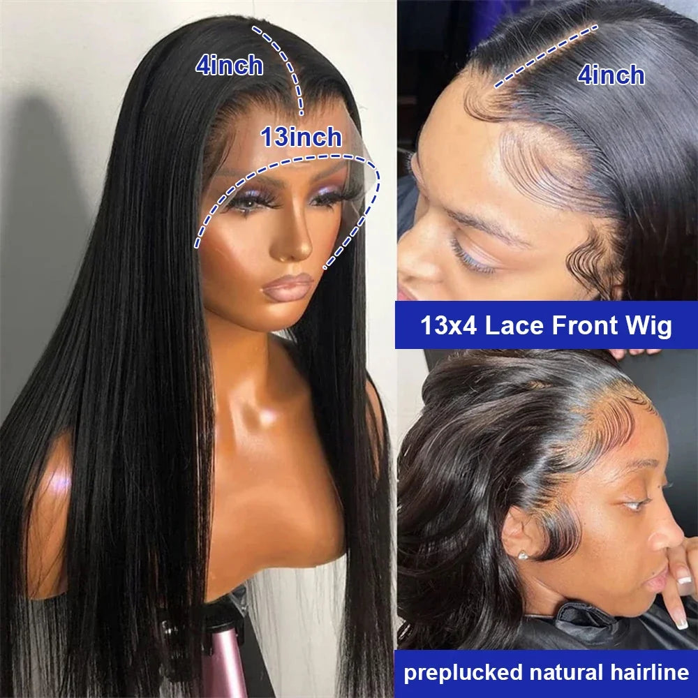 40 Inch Bone Straight Human Hair Wig 13x4 13x6 HD Transparent Lace Wigs Brazilian Full Lace Frontal Wig For Women 300% Density-3