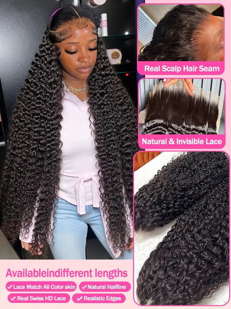 30 inch Burmese Raw Curly 250% Density 13x6 HD Lace Front Human Hair Wigs Deep Wave 13x4 Frontal Wigs Women Glueless Closure Wig-4