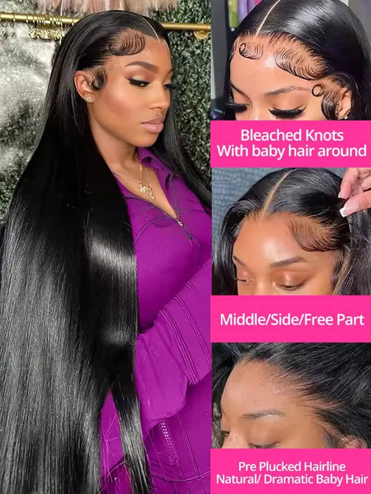 40 42 Inch 13x4 13x6 HD Transparent Bone Straight Lace Front Wigs 250% Brazilian Human Hair Wigs 5x5 Glueless Lace Closure Wigs-2