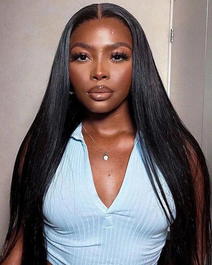 Brazilian 100% Human Hair Wigs 4x4 Glueless Put on and Go Wig 40 Inch 13x4 HD Transparent Bone Straight Lace Frontal Wigs 13x4 Pre Plucked Human Hair Wigs 250 Density for Women-0