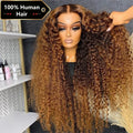 30 Inch 250 Density Highlight Honey Brown Curly Lace Front Human Hair Wigs 13x6 13x4 Ombre Colored Deep Wave Lace Frontal Wig-0
