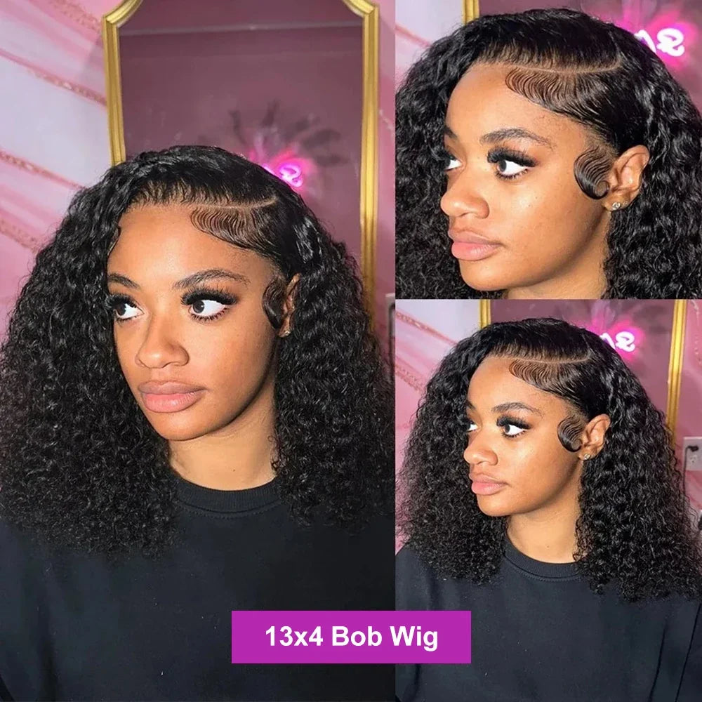 No Glue Deep Wave Lace Frontal Wigs For Women 13x4 7x5 Glueless Bob Wig Curly Human Hair Wigs 250 Density Ready to Wear-2
