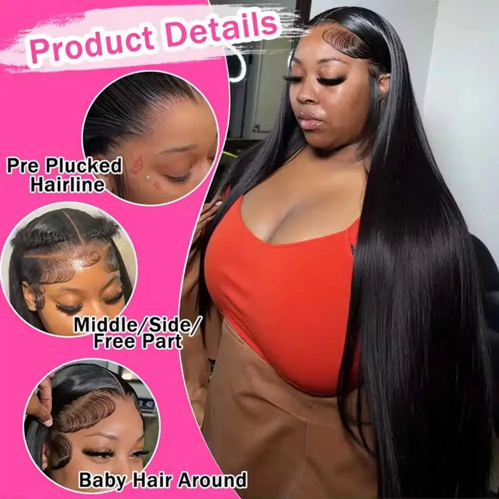 38Inch Straight Lace Front Wigs Human Hair 13x6 HD Lace Frontal Wig 4x4 Bone Straight Glueless Wig Pre Plucked For Women-4