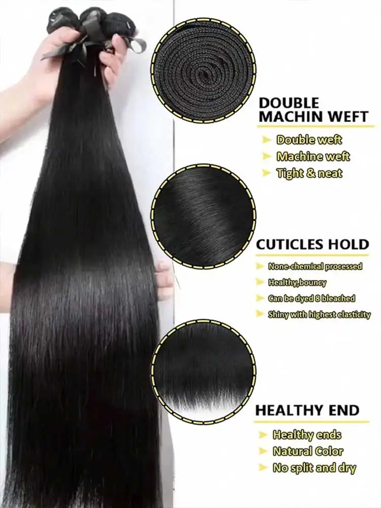 12-42 Inch Bone Straight Human Hair Bundles Brazilian Human Hair Weave Human Hair Long Remy Hair Extension Natural Black-1