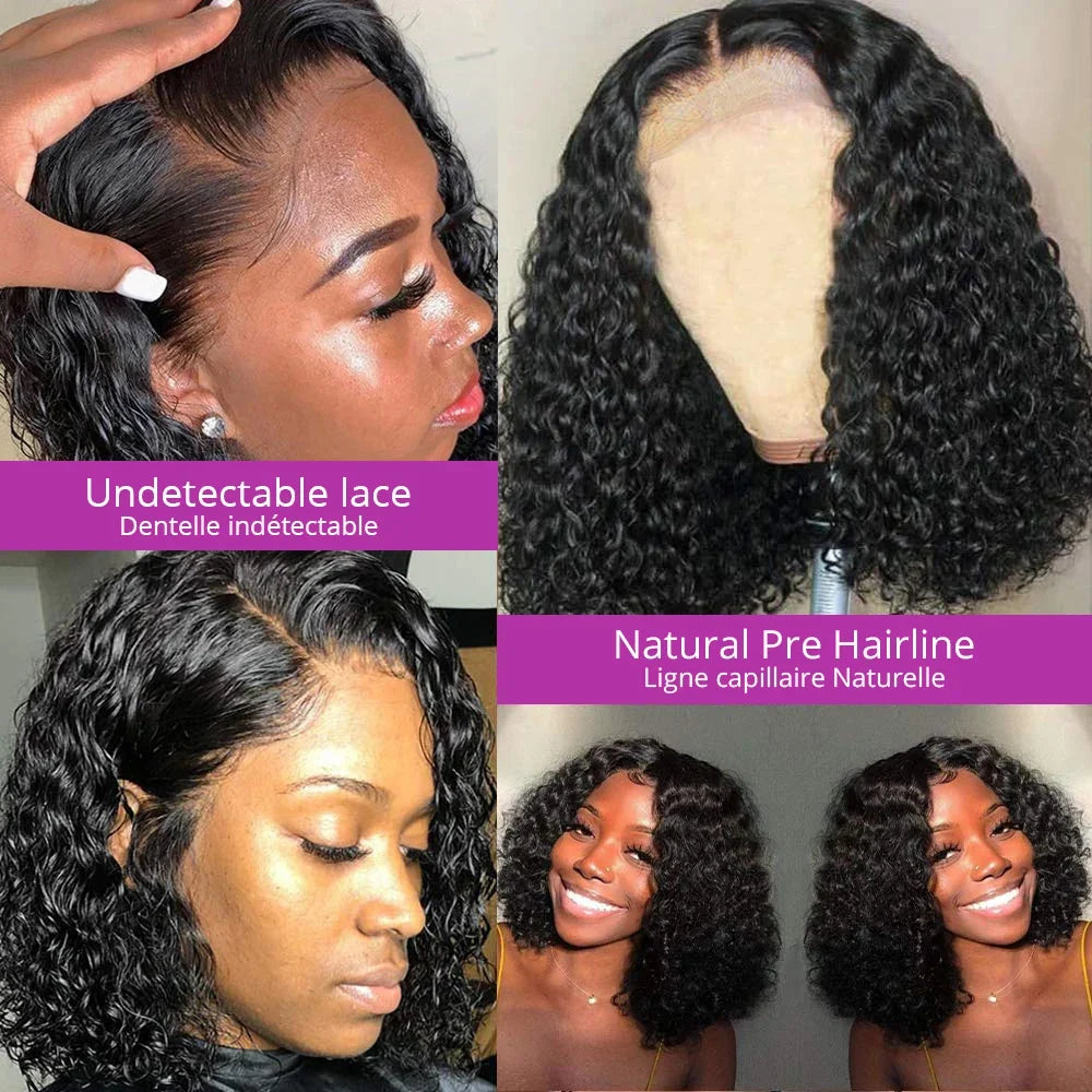 No Glue Deep Wave Lace Frontal Wigs For Women 13x4 7x5 Glueless Bob Wig Curly Human Hair Wigs 250 Density Ready to Wear-3