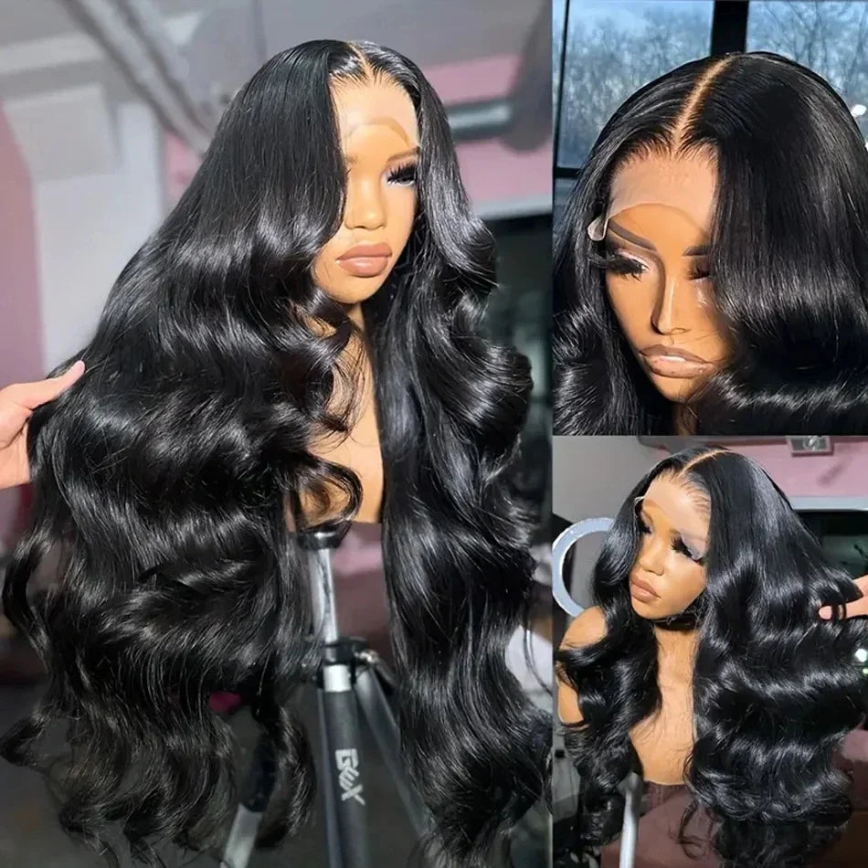 Brazilian Remy Human Hair Lace Front Wig Natural Black Body Wave 13x4 HD Transparent Lace Frontal Pre Plucked For Women-1