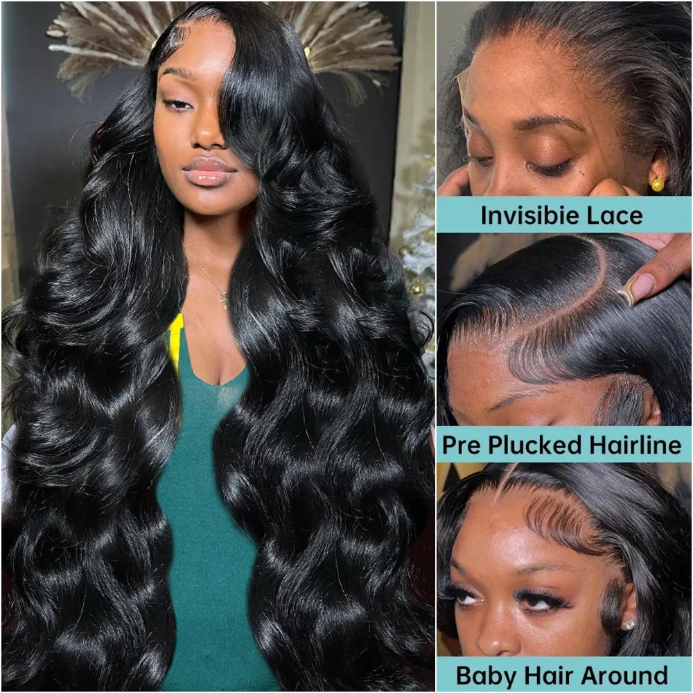 Body Wave 13x6 HD Transparent Lace Front Human Hair Wig 40 Inch Pre Plucked 220 Density 5x5 Glueless Lace Frontal Wigs for Women-1