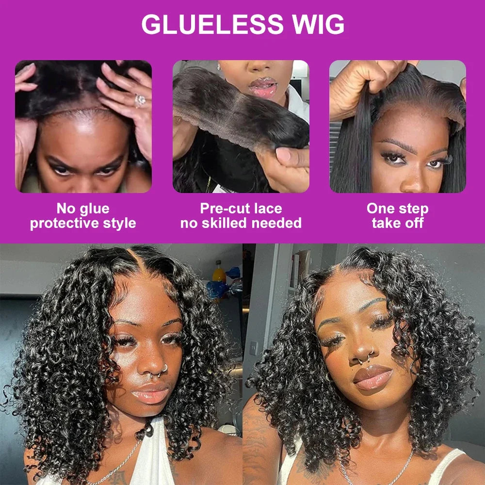 No Glue Deep Wave Lace Frontal Wigs For Women 13x4 7x5 Glueless Bob Wig Curly Human Hair Wigs 250 Density Ready to Wear-0