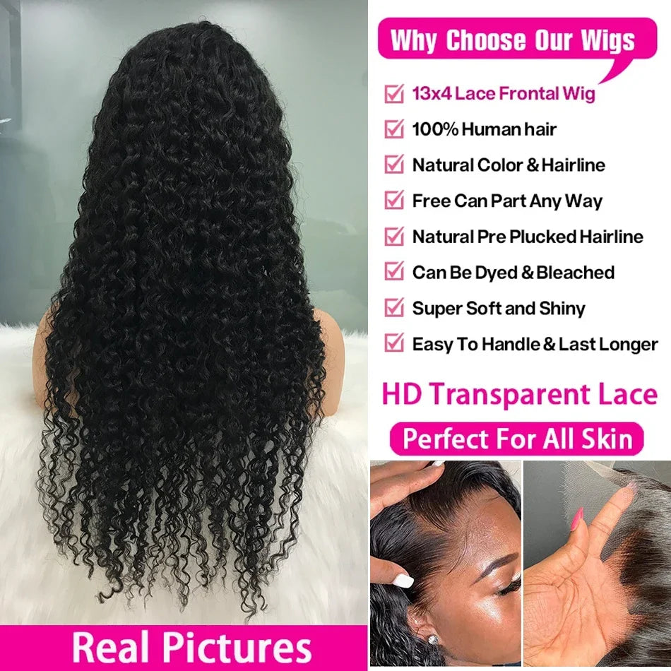 200% Real Density Curly ≥98% Human Hair Wigs 13x4 13x6 360 Hd Transparent Lace Front Wigs Deep Wave Lace Frontal Wig Water Wave-4