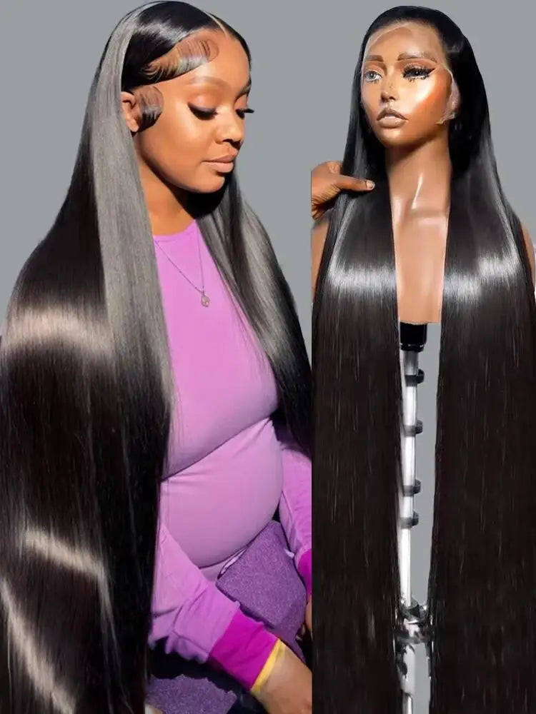 40 46 Inch 200 Density Frontal Wig For Black Women Brazilian Wigs Human Hair 5x5 Bone Straight HD Transparent Lace Front Wigs-0