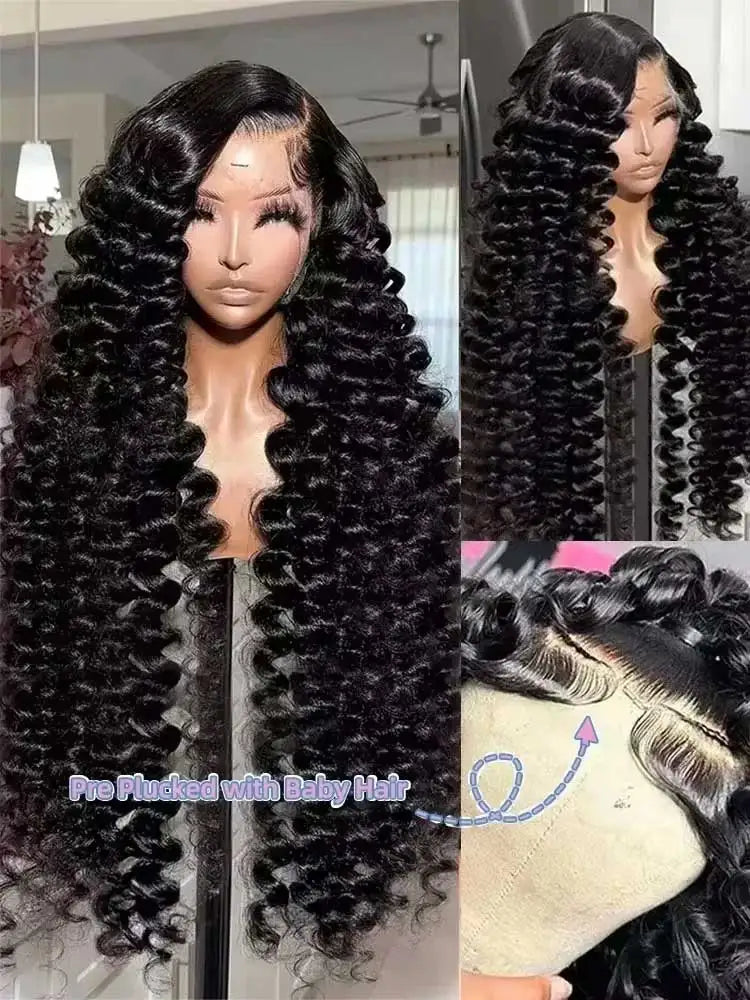 40 42 Inch HD Loose Deep Wave 13x6 Lace Front Human Hair Wigs Brazilian Curly Water Wavy 13x4 Lace Frontal Wigs For Women 250%-3
