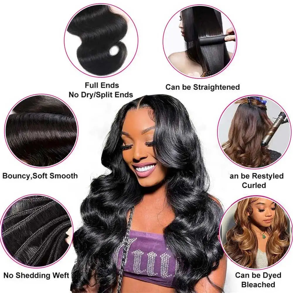 30 40 Inch Body Wave 1 3 4 Bundles Brazilian Remy Virgin Human Hair Wavy Double Bundles Weave Extensions-4