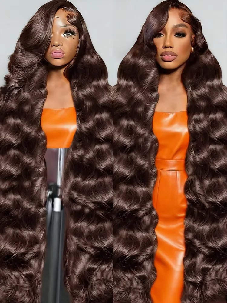 Chocolate Brown Body Wave 13x4 HD Lace Front Human Hair Wigs Pre Plucked Peruvian Glueless Lace Frontal Closure Wigs For Women-1