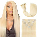 8pcs Clip In Hair Extensions Real Human Hair Clip Ins Human Hair Extension With 18 Clips Double Weft For Women Blonde Color #613-0
