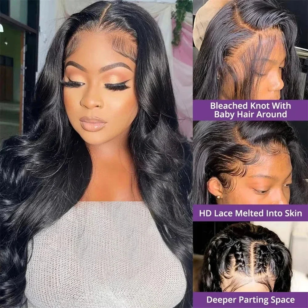 250% Density 40 Inch Body Wave Human Hair Wig Brazilian Pre Plucked 13x4 13x6 HD Transparent Lace Frontal  Wigs For Black Women-4
