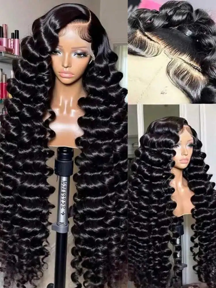 40 42 Inch Loose Deep Wave Frontal Wigs 250% 13x4 13x6 HD Lace Frontal Wigs For Women Remy Loose Deep Curly Human Hair Wigs-0