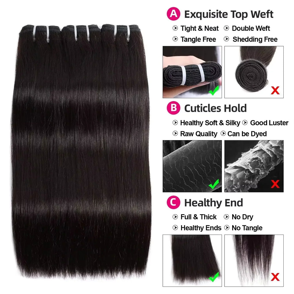 16A Straight Bundles Human Hair Brazilian Remy Weave Raw Hair 3 4 5 Pcs 100% Unprocessed Double Weft Human Hair Bundles Extensions Natural Black-0