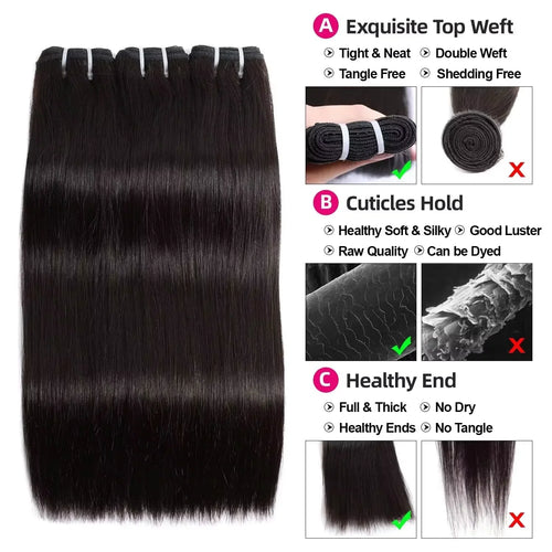16A Straight Bundles Human Hair Brazilian Remy Weave Raw Hair 3 4 5 Pcs 100% Unprocessed Double Weft Human Hair Bundles Extensions Natural Black-0