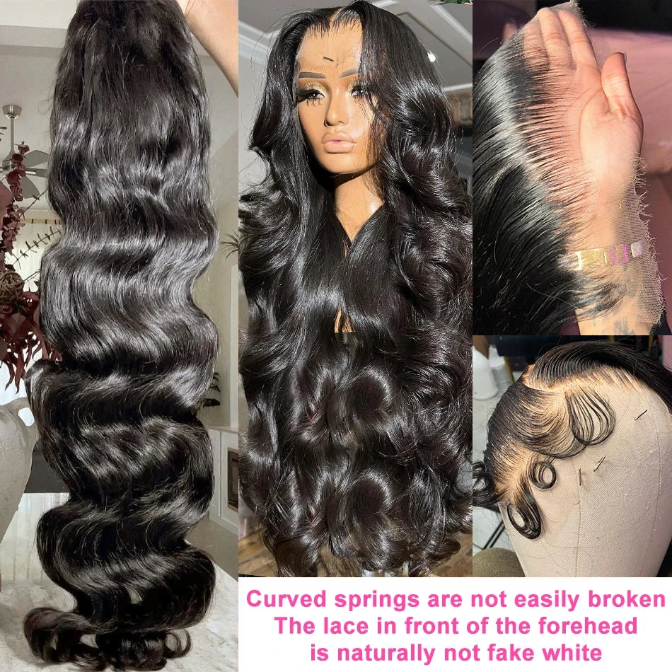 Brazilian Remy Human Hair Lace Front Wig Natural Black Body Wave 13x4 HD Transparent Lace Frontal Pre Plucked For Women-2