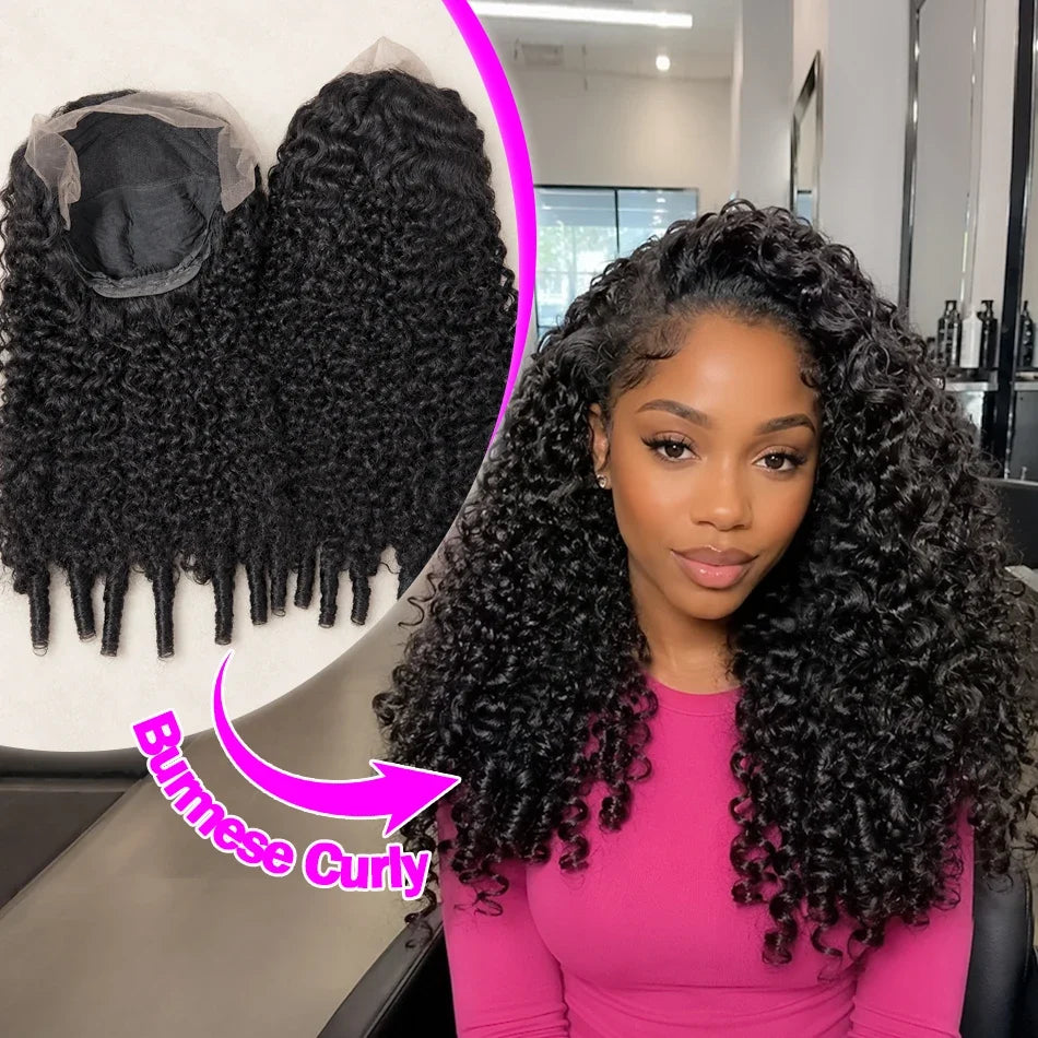 13x6 Burmese Curly Wig Lace Frontal 250% Density 13x4 HD Transparent Pre Plucked Virgin Human Hair Wigs-3