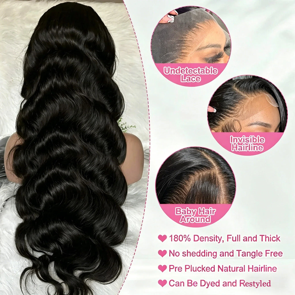 Brazilian Natural Body Wave Virgin Human Hair Wig HD Lace Frontal Closure 360 Wig 13x4 13x6 5x5 180% 200% Density 16-40 Inch Pre Bleached Knots-3