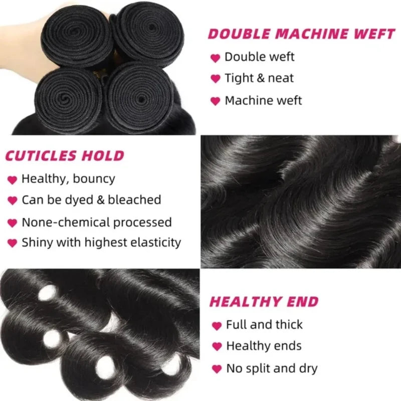 42 Inch Body Wave Human Hair Bundles Natural Black Brazilian Virgin Hair Weave 12A Unprocessed Real Human Hair Extensions Full T-2