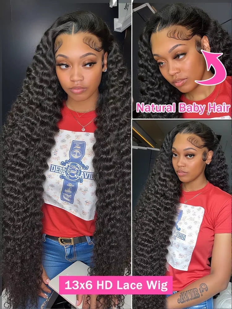 30 inch Burmese Raw Curly 250% Density 13x6 HD Lace Front Human Hair Wigs Deep Wave 13x4 Frontal Wigs Women Glueless Closure Wig-3