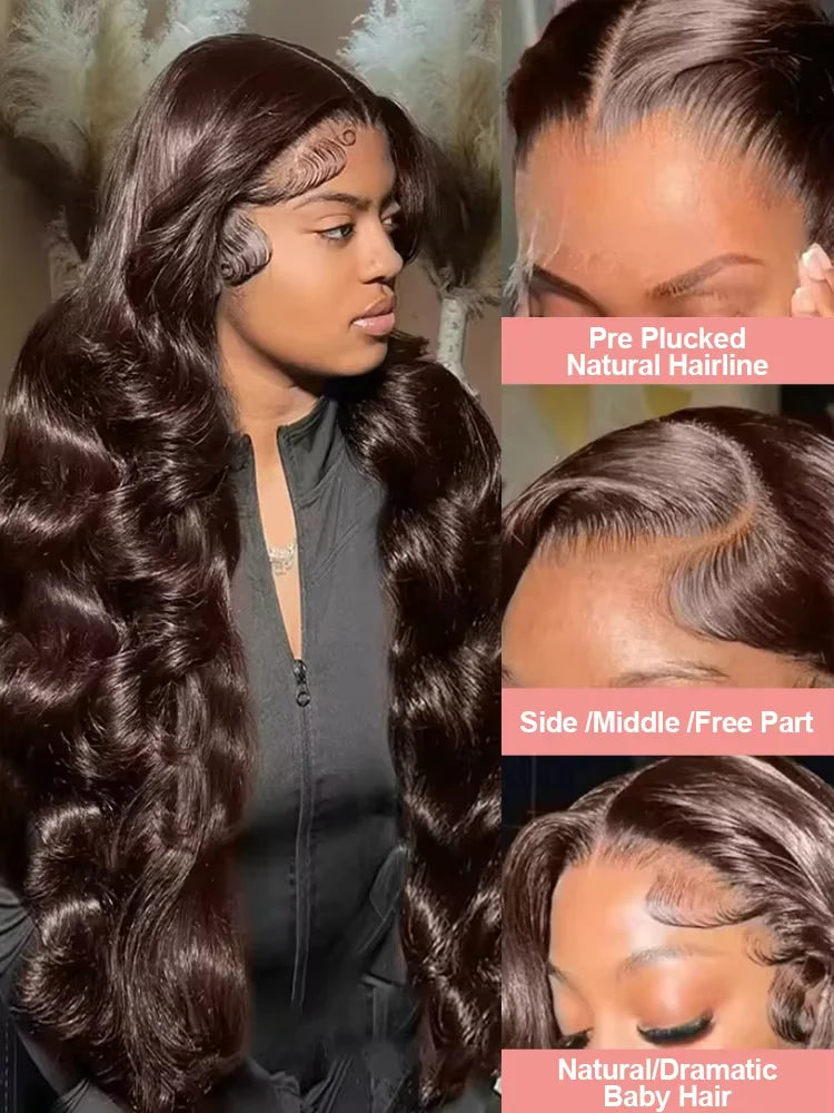 Chocolate Brown Body Wave 13x4 HD Lace Front Human Hair Wigs Pre Plucked Peruvian Glueless Lace Frontal Closure Wigs For Women-2