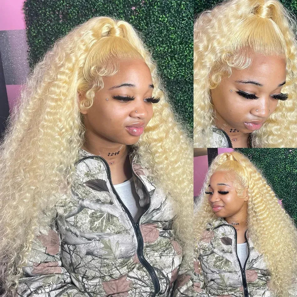 13x6 HD 613 Honey Blonde Deep Wave Lace Frontal Wigs 30 Inch Transparent Brazilian 13x4 Curly Colored Lace Front Human Hair Wigs-3