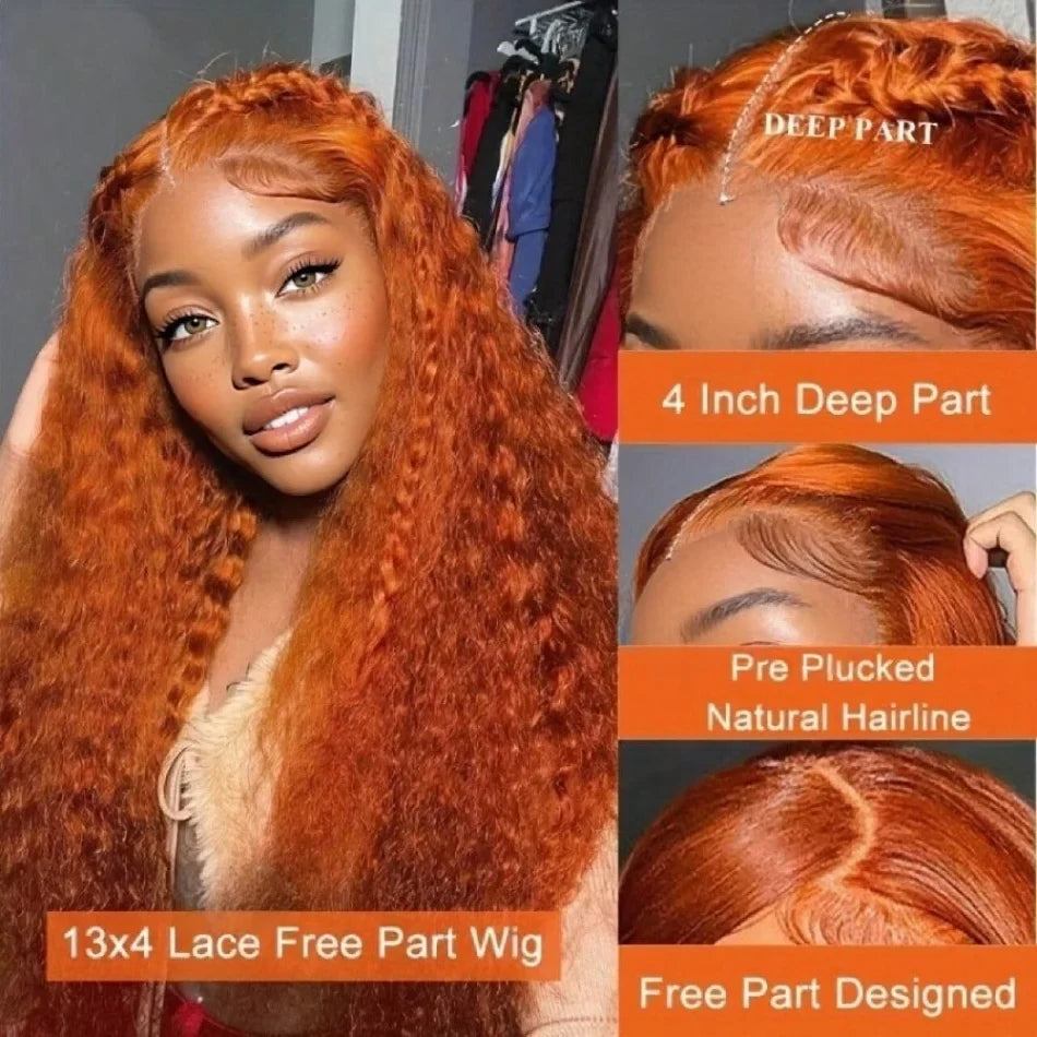Orange Ginger 13X6 Hd Lace Frontal Wig Deep Wave Curly Colored Wig Lace Front Human Hair For Woman 30 Inch Brazilian 220 Density-3