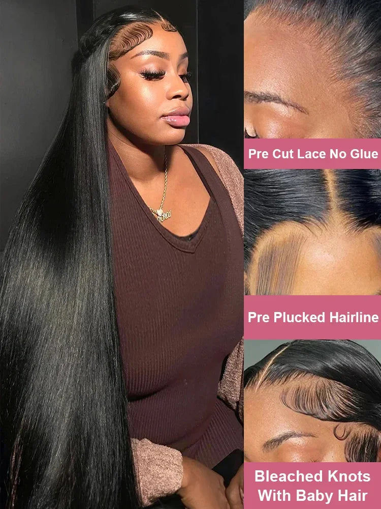 40 46 Inch 200 Density Frontal Wig For Black Women Brazilian Wigs Human Hair 5x5 Bone Straight HD Transparent Lace Front Wigs-2