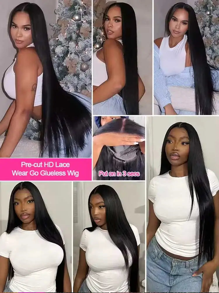 13x4 13x6 Hd Bone Straight Transparent Lace Front Wig Human Hair 40 Inch Pre Plucked Lace Frontal Wigs 250 Density-3