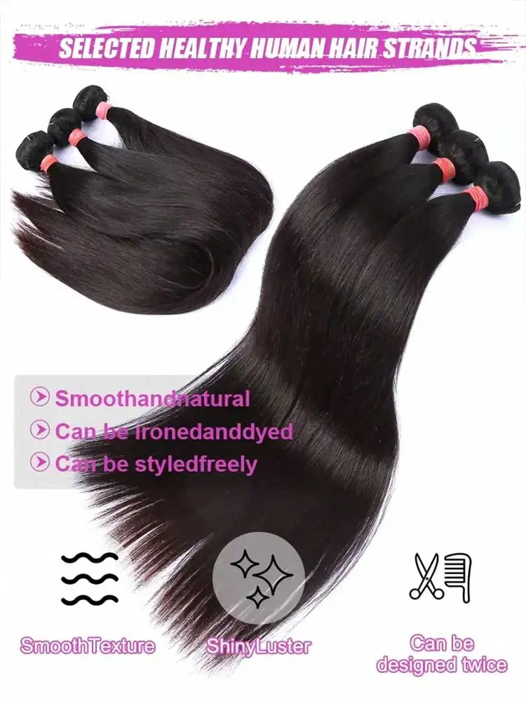 12-42 Inch Bone Straight Human Hair Bundles Brazilian Human Hair Weave Human Hair Long Remy Hair Extension Natural Black-2
